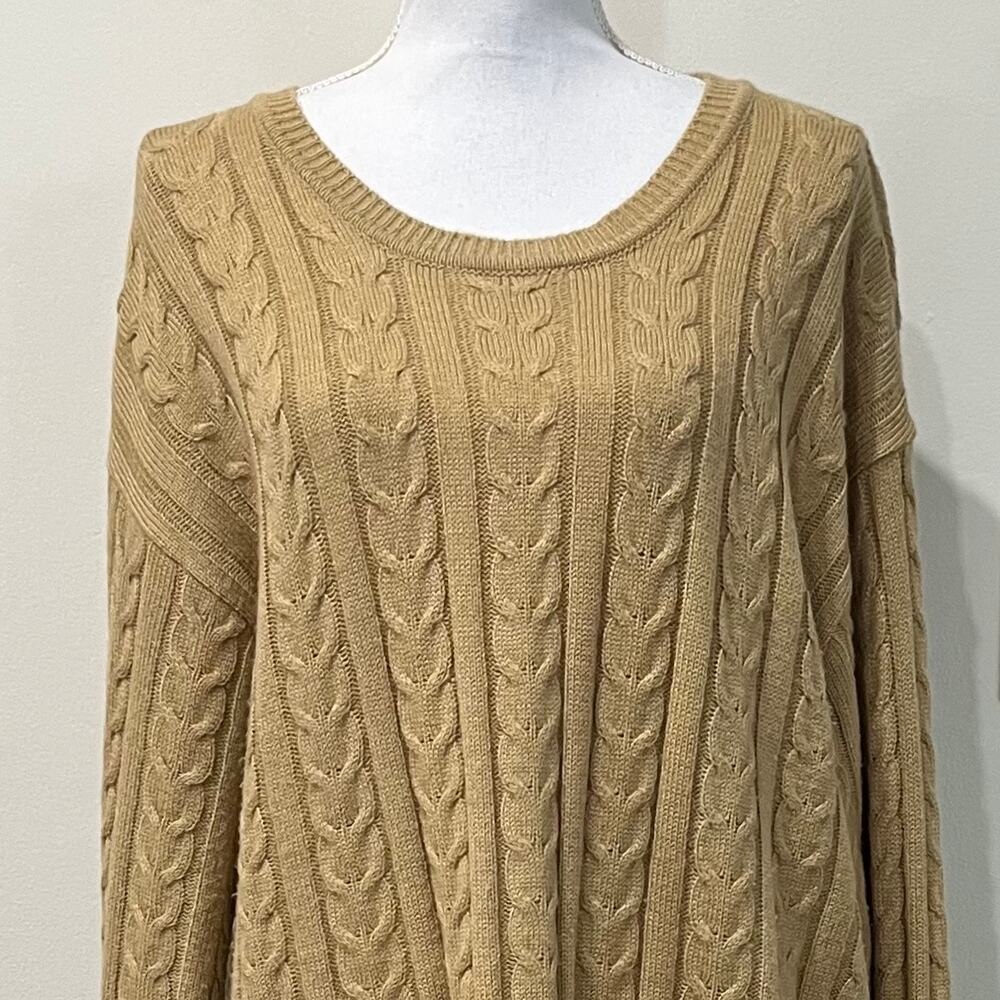 KingSize Camel Cable Knit Sweater Cozy Slouchy Neutral Classic Fall Winter 3XL